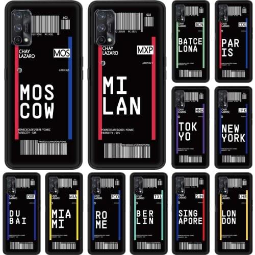 Soft Silicone Case for Realme C3 6 7 Pro 5 8 XT X50 GT C15 C11 C25 V13 C21 Back Phone Cover TPU Shell Travel Airfare City Label