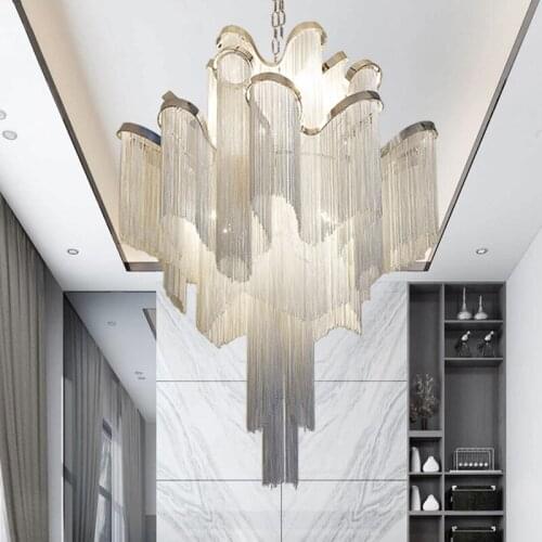 Modern Creative Led Pendant Light Luxury Tassel Chain Pendant Light Castle Villa Living Dining Room Hotel Indoor Lighting Luster