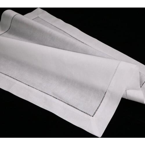 N002-18: 120 Pieces White Hemstitch Dinner Napkins - 55/45 Linen Cotton Blend - 18" x 18" Ladder Hemstitch Cloth Dinner Napkin