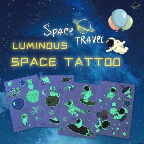 Luminous tattoo Space Man Tattoo For Kids Glowing Dark Taty Waterproof Fake Tatoo Light Tattoo Sticker Body Art Cartoon Tatto