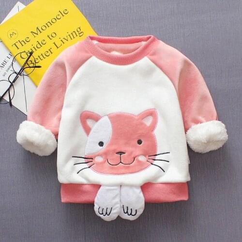 BibiCola Boy Girls Sweater Clothes Childrens thick Sweatshirts baby Fawn pattern Casual Kids Plus velvet thick Tops Costume