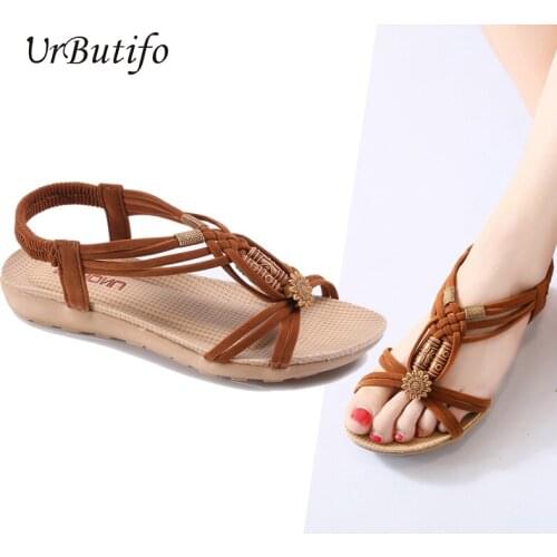UrButifo Ladies Casual Sandals Slip-On Women Shoes Flat Casual Bohemia Summer Shoes Women Sandals Chaussure Femme Size 36-42