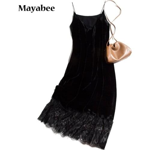 2021 Spring And Summer New Arrivals Ladies Heavy High-End Black Sleeveless Silk Velvet Suspender Dress