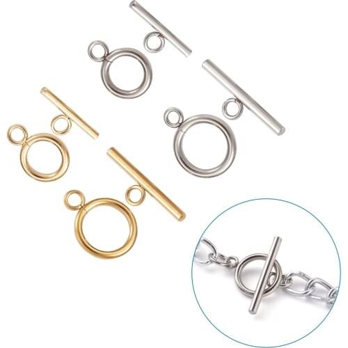 30Set/ Box 304 Stainless Steel Ring Toggle Clasps and Tbar Jewelry Connectors for DIY Crafts Bracelet Necklace Making Findings
