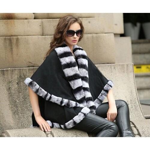 Ladys Genuine Wraps Real Cashmere Real Rex Rabbit Fur Cape Coat Cloak Poncho Female Winter Fashion Shawl