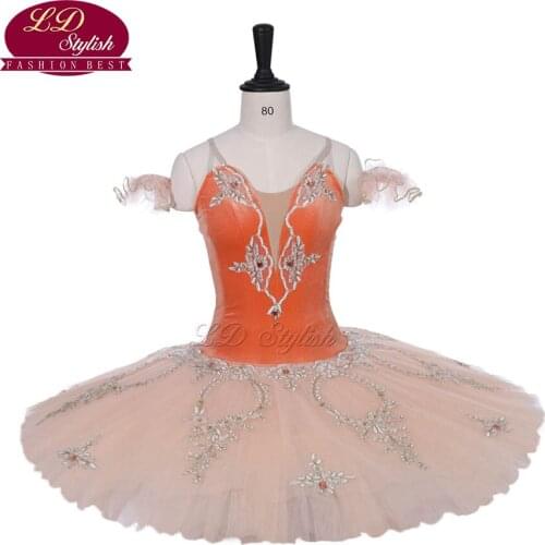Women Orange Classical Ballet Tutu The Sleeping Beauty Stage Performance Apperal Children Ballet Dance Competition Costumes