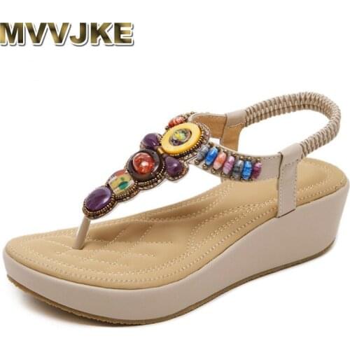 MVVJKE New Fashion Superior Quality Comfortable Bohemian Wedges Women Sandals For Lady Shoes High Platform Open Toe