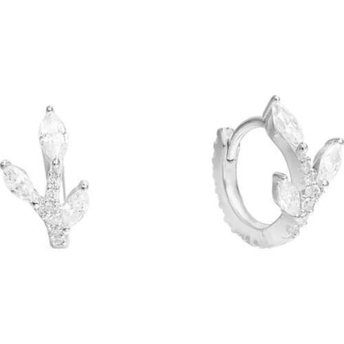 SLJELY Luxury Brand Real 925 Sterling Silver Festival Leaf Mini Hoop Earrings Cubic Zirconia Stones Women Fashion Party Jewelry