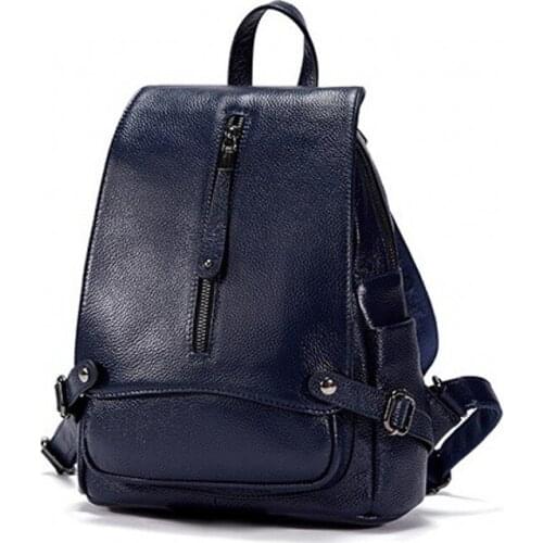 Women backpack genuine leather female knapsack high quality cow skin fashion designer zipper shoulder bag with soft handle