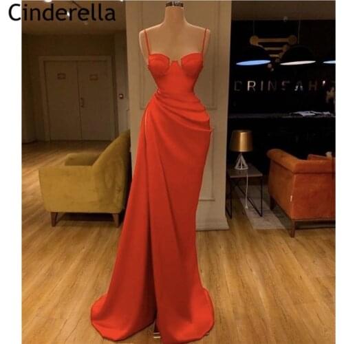 Red Prom Dresses robe de soiree Sweetheart Mermaid Spaghetti Straps Sweep Train Satin Prom Dresses vestidos de fiesta de noche