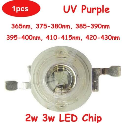 1pcs 45mil 1W 2W 3W 600-700mA UV Ultraviolet Purple 365nm 375-380nm,385-390nm 395-400nm,410-415nm,420-430nm LED Beads Light Part