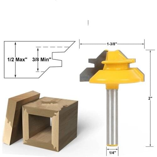 1PC Small Lock Miter Router Bit Anti-kickback 45 Degree 1/2 Inch Stock 1/4 Inch Shank Tenon Cutter