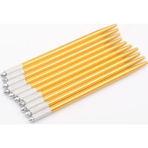 10pcs gold semi permanent makeup manual tattoo pen Fog microblading eyebrow pen/tool for round blades