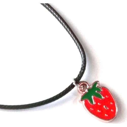 30PC/lot Cute Girl Tiny Strawberry Pendant Necklace Women Leather Chain Enamel Fruit Choker Female Collare Jewelry Party Gift