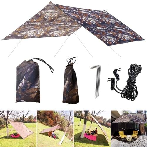 3x3m Camouflage Sun Shelter Awning Tent Tarp Outdoor Camping Rain Fly Anti UV Beach Tent Shade Camping Sunshade Canopy Dropping