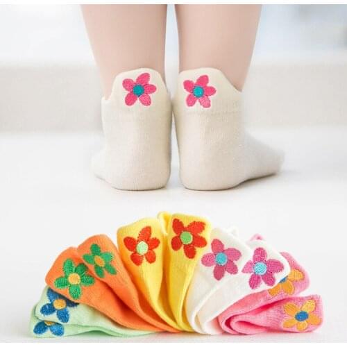 5 Pairs/Lot Summer Cotton Boy Girl Cartoon Cute Floret Embroider Breathable Candy Color High Quality Child Low Tube Ankle Socks