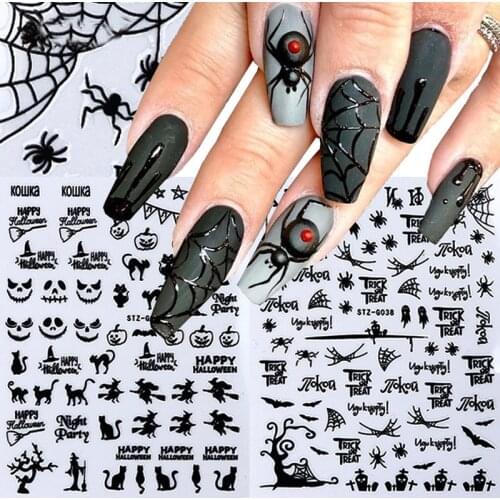 5pcs Spider Web Black Gold Nail Stickers 3D Ghost Skull Pumpkin Transfer Foil Transfer DIY Slider Nail Art Decoration