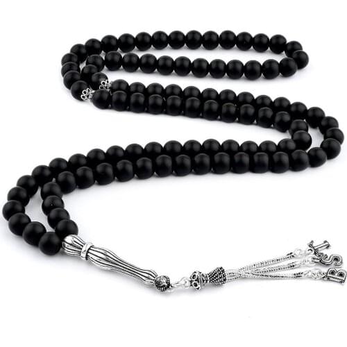 925 Sterling Silver Tassel Handmade Rosary with Mate Onyx Stone