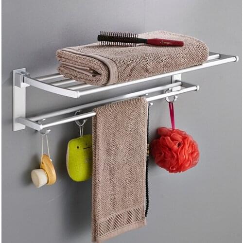 Punch-free Space Aluminium Bathroom Shelves, Two Layer Towel