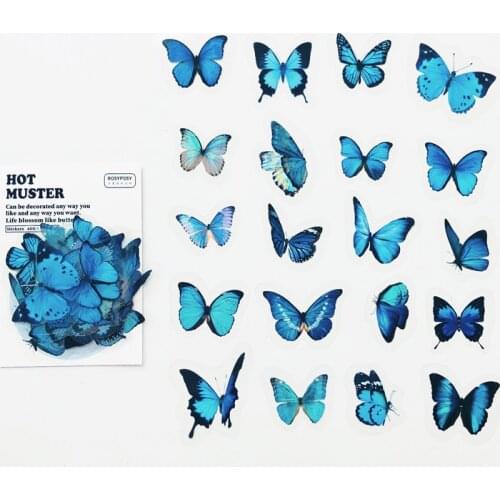 40PCS /Pack Blue Butterfly PVC Craft Sticker Notebook Diary DIY Decoration