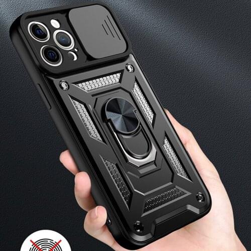 Sliding Window Phone Case For Iphone 12 11 Pro MAx Mini Se2020 Coque Iphones Xr 7 8 Plus Car Ring Bracket Fall Prevention Cover