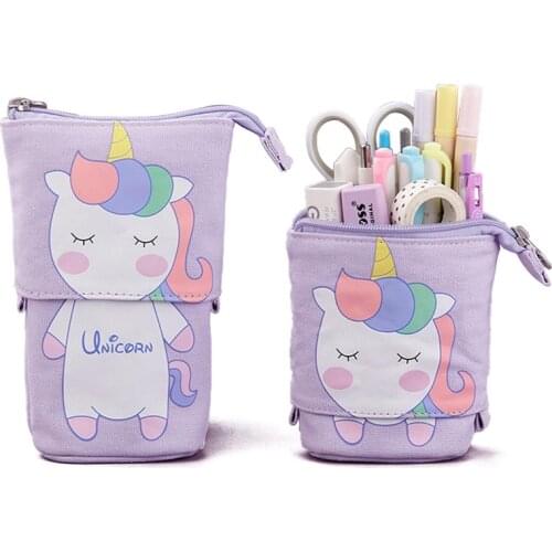 Kawaii Cute Unicorn School Pencil Case for Girls Boys Telescopic Pencilcase Cat Pen Holder Bag Pencilfolder Stationery Large New