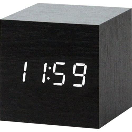 Led Wooden Alarm Clock Electronic Clock With Digital Acoustic Control Sensing Snooze Function Brief Square Single Face Clocks