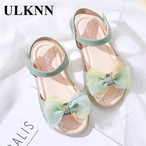 ULKNN Childrens Sandals 2021 Summer Girl Shoes Bowknot Rhinestone Student Fairy Soft Bottom Kids Party Shoes Dance Princess Pu