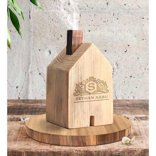 Private Natural Wood incensory Smoker House Set Vintage House Incense Cone Burner Candle Holder English Wooden Home Decor