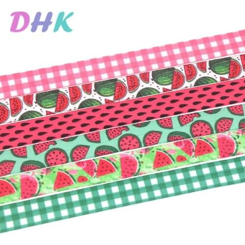 DHK 5/8'' 5yards watermelon printed Fold Elastic FOE stretch ribbon hairbow headwear headband DIY OEM E1754
