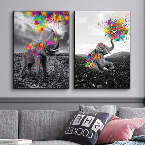 Fantasy Graffiti Art Elephant Canvas Painting Wall Art Prints Posters Wall Pictures for Kids Room Modern Home Cuadros Decor