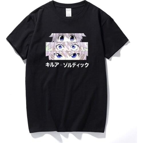 Anime Shirt Hunter X Hunter Killua Eyes Printed Mens T-shirt Fashion Casual Creative Streetwear Top cotton T shirt Euro Size