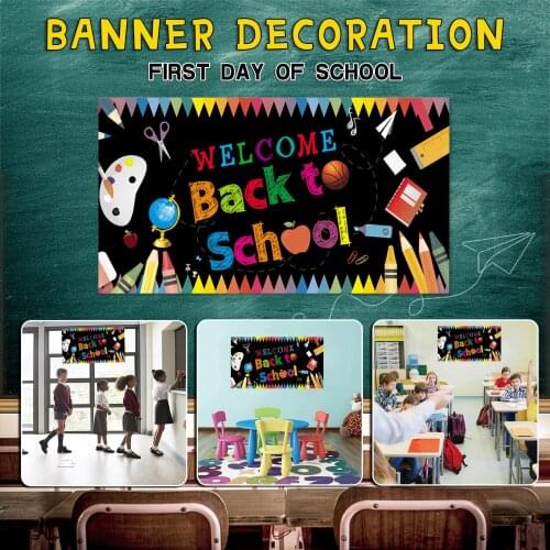 First Day School Garland Banner Decoration 180x110cm Happy Kindergarten School Starts Welcome Hanging Banner Ornaments Creative