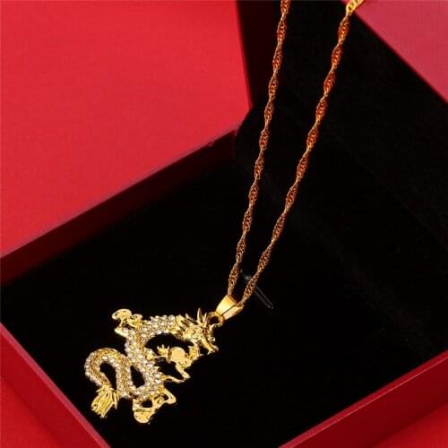 Gothic Dragon Pendant Necklaces for Women Men Gold Color Jewellery Cubic Zirconia Mascot Ornaments Lucky Symbol Friends Gifts