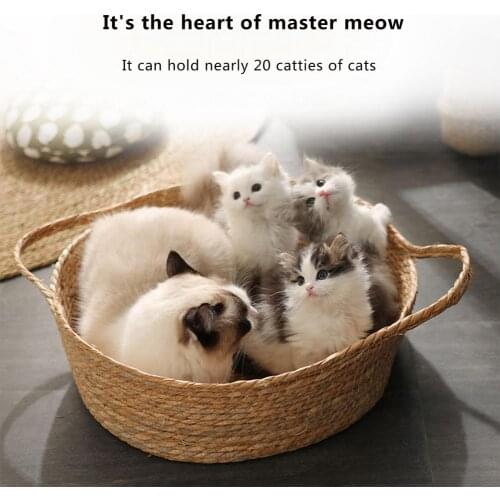 Round Cat Bed Basket Nest Hand-WovenPet Sleeping Bed House Nesting Rest Pet Sleeping Cushion Kitten Mat Pad Cat House Tent