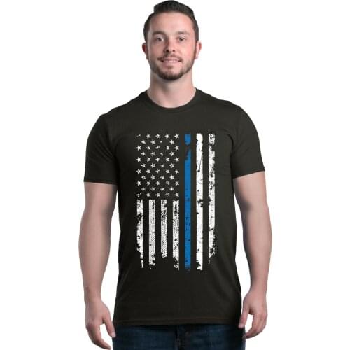 American Flag Blue Line USA Men T-shirt Law Enforcement Shirts