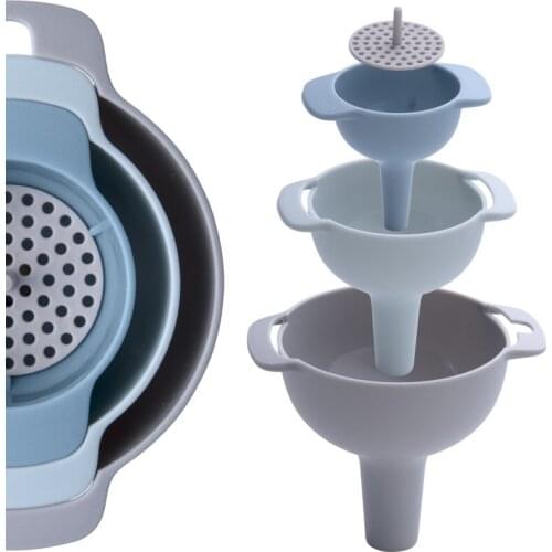 4 Pieces Plastic Funnel Kitchen Funnel Set With Detachable Strainer Filter for Transferring of Liquid Nested Funnels with Handle