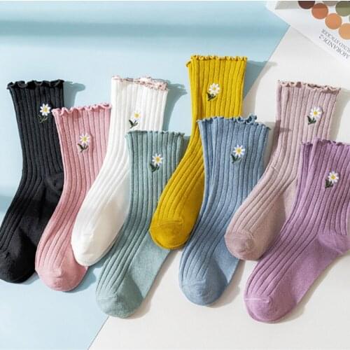 Women Socks Cotton Floral Loose Socks Flower Pattern Print Short Ruffle Socks Cute Kawaii Harajuku Sock Woman Streetwear Soks
