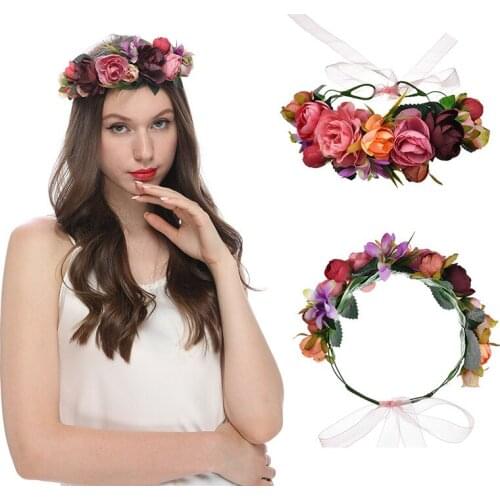 Bohemian Simulation Flower Crown Hairband Hair Band Garland Head Wreath Headpiece Romantic Bride Wedding Bride Seaside Holiday