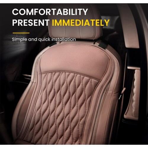 Cooling Car Seat Cushion Breathable Nappa Leather Ventilated Automotive Seat Cushion with 3 Adjustable Wind Speed Brown black