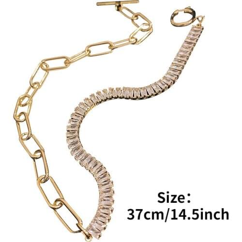 Zircon Stitching Geometric Choker Necklace for Women Clavicle Chain Short Necklaces Female 2021 Fashion Jewelry Gold Color New