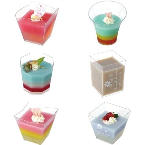 Multi-Pattern Plastic Dessert Cup Ice Cream Juice Cup Transparent Mousse Tray Wholesale Wedding Festival Party Spoon Supplied