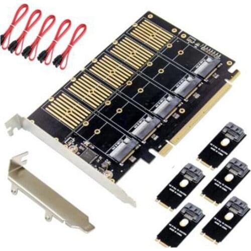 PCIe Gen3 X16 to 5-Port M.2 NGFF B-Key SATA 6Gbps Adapter Expansion Card SATA 3.0 5X B-Key SSD with SATA Data Cable