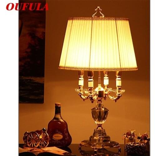 OUFULA Dimmer Crystal Table Lamp Modern LED Luxury Candle Shade Desk Light Decorative for Home Bedside