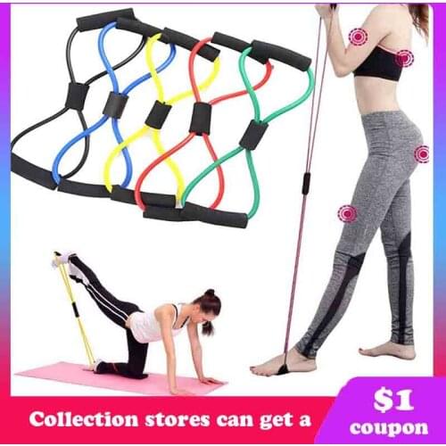 TPE 8 Word Fitness Yoga Gum Resistance Rubber Bands Fitness Elastic Band Fitness Equipment Expander Workout Gym Exercise Train