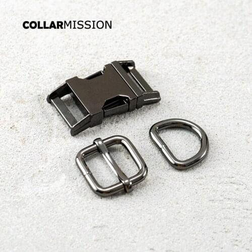20mm Gun Black Metal Plated Buckle (Metal Buckle+ Adjust Buckle+ D Ring) DIY Dog Collar Bag Accessory Handmade Pet Leash