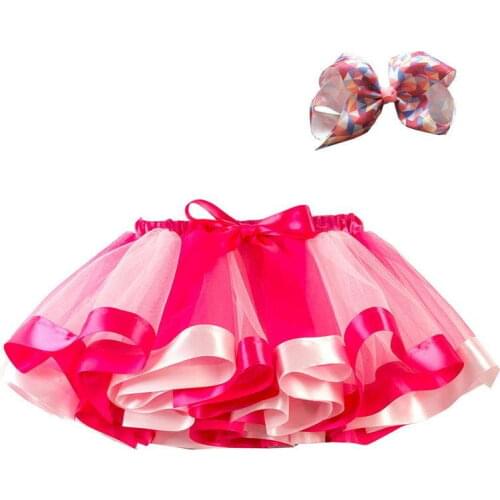 2pcs Free Hair Clip+Skirt Baby Girl Clothes Kids Girls Party Princess tutu Skirt Rainbow Tulle Dancing Skirts Children Costume