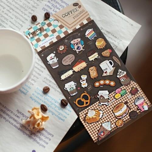 Korea Funny Scrapbooking High Quality Sticker Coffe Friends Stationery DIY Craft Decoration Home Supplies Suatelier Stickers