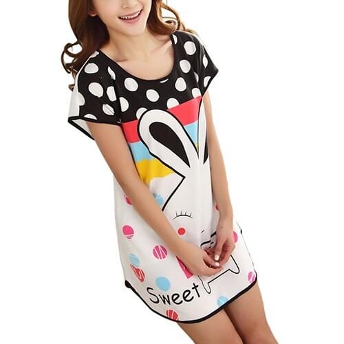 Cartoon Womens Polka Dot Sleepwear Short Sleeve Sleepshirt Cute Nightdress Retail/Wholesale 6DOH
