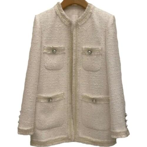 French style tweed small fragrance elegant jacket women o-neck spring autumn outerwear plus size 2XL